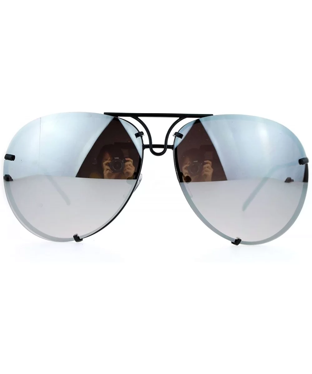 Rimless Retro Vintage Style Oversize Mirror Lens Pilot Sunglasses - Black Mirror - CZ12MA83E22 $11.78 Rimless