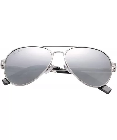 Small Polarized Aviator Sunglasses for Adult Small Face and Junior-52mm - Silver Frame/Silver Mirrored Lens - CH183GWXT80 $13...