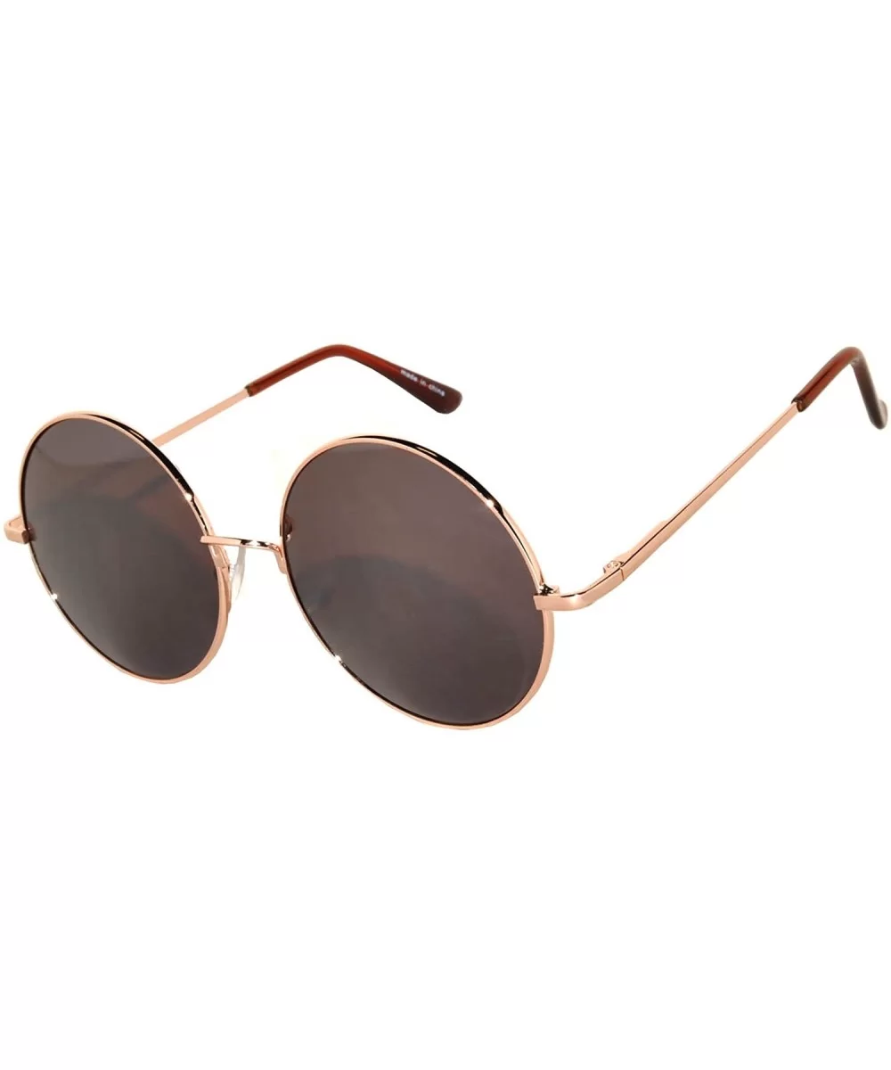 Round Retro Small Circle Tint & Mirror Colored Lens 43-55 mm Sunglasses Metal - Round_56mm_brown_lens_gold - CK183XETW8N $4.5...