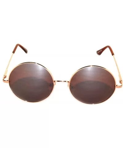 Round Retro Small Circle Tint & Mirror Colored Lens 43-55 mm Sunglasses Metal - Round_56mm_brown_lens_gold - CK183XETW8N $4.5...