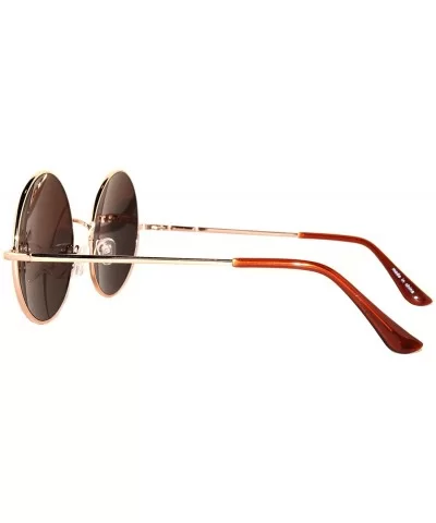 Round Retro Small Circle Tint & Mirror Colored Lens 43-55 mm Sunglasses Metal - Round_56mm_brown_lens_gold - CK183XETW8N $4.5...