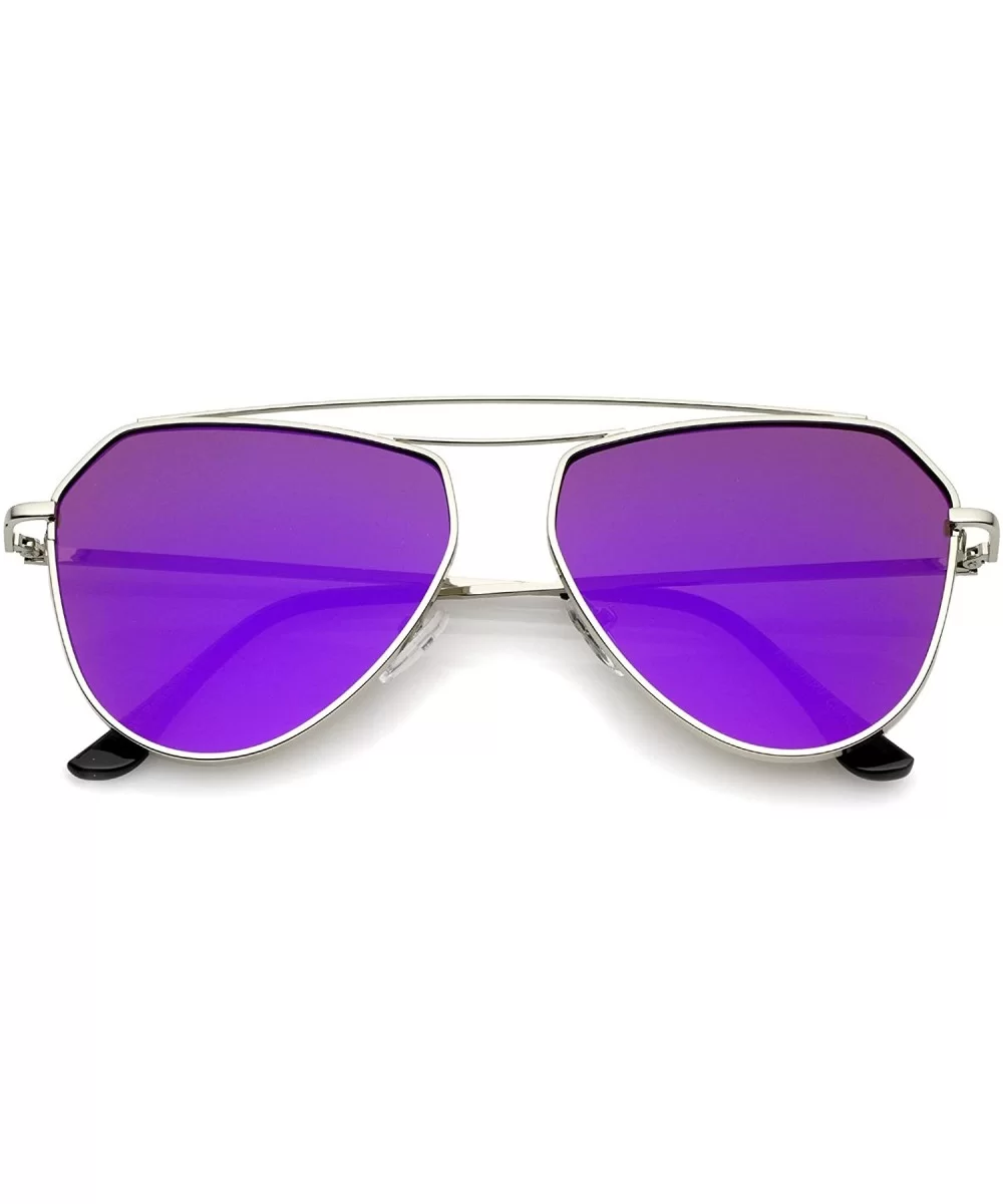 Modern Metal Frame Double Bridge Colored Mirror Flat Lens Aviator Sunglasses 52mm - Silver / Purple Mirror - CT12O3UMIW0 $8.6...