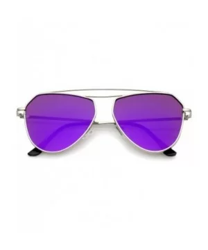 Modern Metal Frame Double Bridge Colored Mirror Flat Lens Aviator Sunglasses 52mm - Silver / Purple Mirror - CT12O3UMIW0 $8.6...