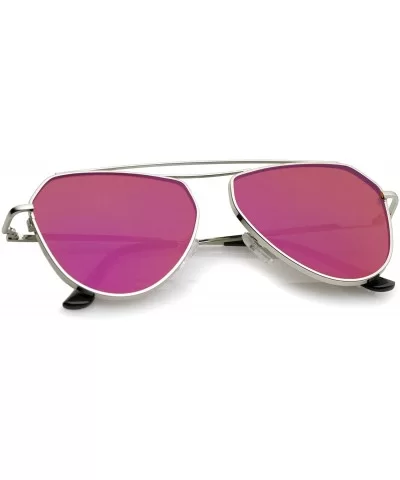 Modern Metal Frame Double Bridge Colored Mirror Flat Lens Aviator Sunglasses 52mm - Silver / Purple Mirror - CT12O3UMIW0 $8.6...