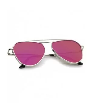 Modern Metal Frame Double Bridge Colored Mirror Flat Lens Aviator Sunglasses 52mm - Silver / Purple Mirror - CT12O3UMIW0 $8.6...