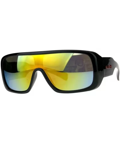 KUSH Sunglasses Mens Goggle Style Square Rectangular Black UV 400 Mirror Lens - Black/Red (Orange Mirror) - C518CHC982Z $9.25...