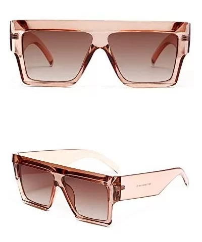 Big Square Sunglasses Thick Frame black leopard Sun Glasses for Women Rectangular - Clear Brown - CK18WAZLA7E $9.03 Rectangular