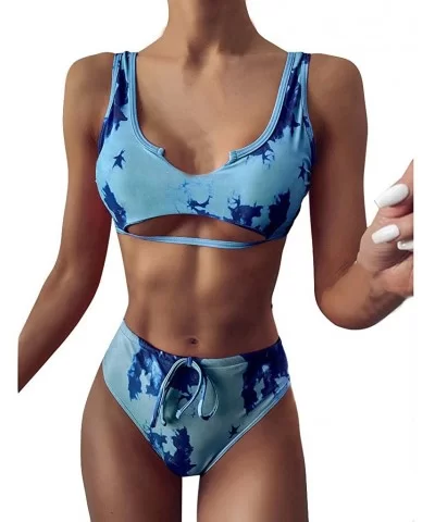 Womens Bikini High Waisted Tie Dye Tankini Bandeau Top de Sports Style Swimsuits Two Piece Swimwear - Blue - CI190E9D83S $12....