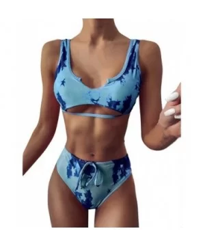 Womens Bikini High Waisted Tie Dye Tankini Bandeau Top de Sports Style Swimsuits Two Piece Swimwear - Blue - CI190E9D83S $12....