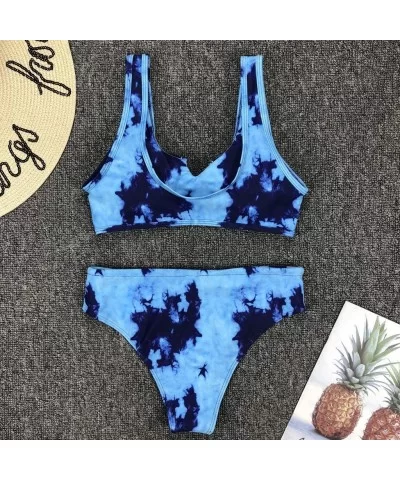 Womens Bikini High Waisted Tie Dye Tankini Bandeau Top de Sports Style Swimsuits Two Piece Swimwear - Blue - CI190E9D83S $12....