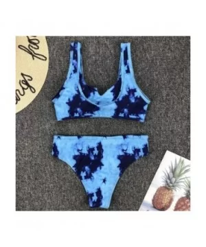 Womens Bikini High Waisted Tie Dye Tankini Bandeau Top de Sports Style Swimsuits Two Piece Swimwear - Blue - CI190E9D83S $12....