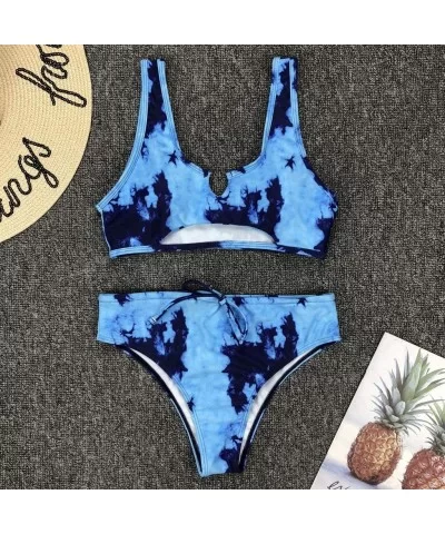 Womens Bikini High Waisted Tie Dye Tankini Bandeau Top de Sports Style Swimsuits Two Piece Swimwear - Blue - CI190E9D83S $12....