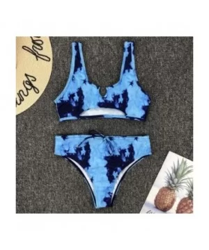 Womens Bikini High Waisted Tie Dye Tankini Bandeau Top de Sports Style Swimsuits Two Piece Swimwear - Blue - CI190E9D83S $12....