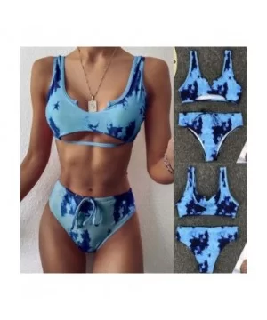 Womens Bikini High Waisted Tie Dye Tankini Bandeau Top de Sports Style Swimsuits Two Piece Swimwear - Blue - CI190E9D83S $12....