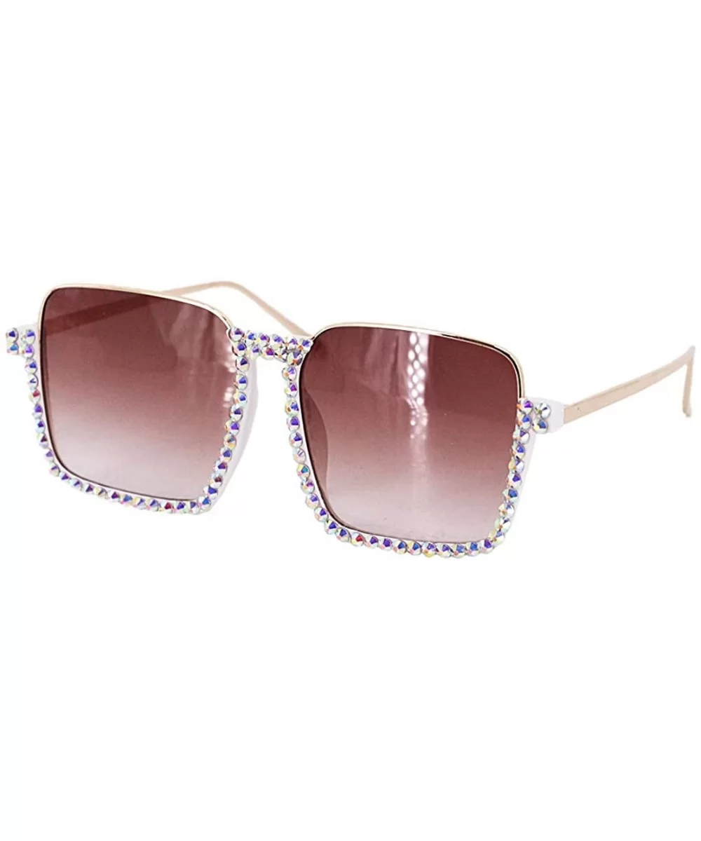 Sparkling Crystal Round Sunglasses UV Protection Rhinestone Sunglasses - Brown - CB197009Z7T $11.26 Cat Eye