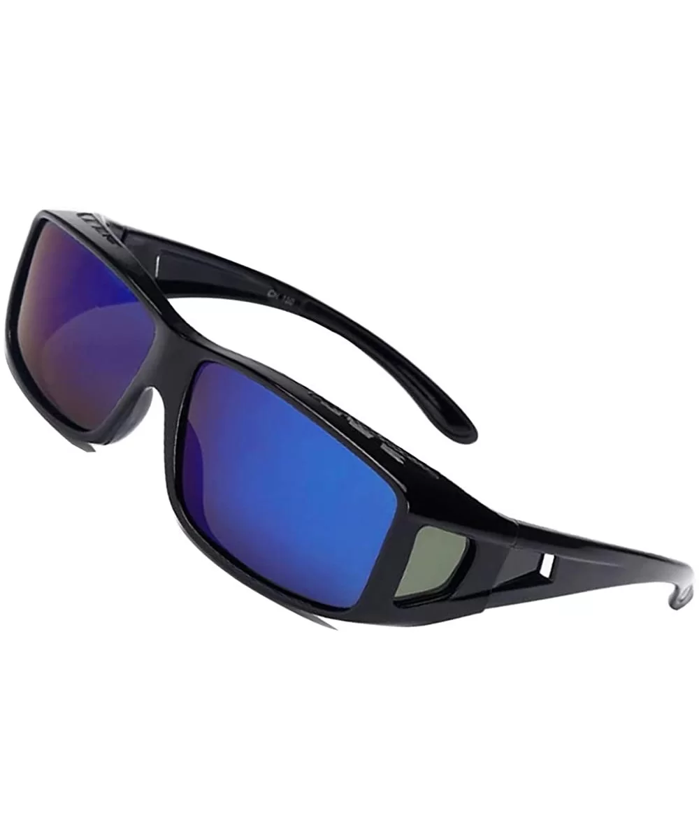 Polarized Rectangular Glasses Sunglasses Protection - Black Frame Dark Blue Lens - CB18GA5K33E $13.36 Shield