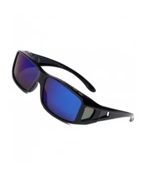 Polarized Rectangular Glasses Sunglasses Protection - Black Frame Dark Blue Lens - CB18GA5K33E $13.36 Shield