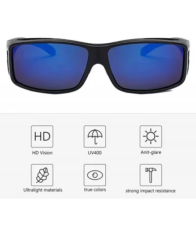 Polarized Rectangular Glasses Sunglasses Protection - Black Frame Dark Blue Lens - CB18GA5K33E $13.36 Shield