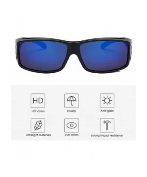 Polarized Rectangular Glasses Sunglasses Protection - Black Frame Dark Blue Lens - CB18GA5K33E $13.36 Shield