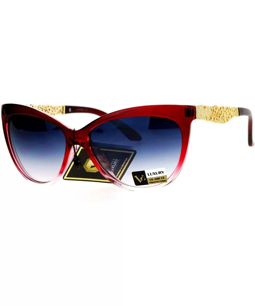 Metal Diecut Floral Jewel Arm Cat Eye Sunglasses - Red - CJ12IVI555T $9.27 Cat Eye