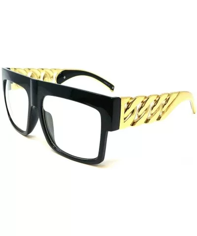 Flat Top Oversized Square Metal Chain Arm Sunglasses - Glossy Black & Gold Frame - CG18ZDTX76T $6.32 Oversized