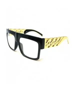 Flat Top Oversized Square Metal Chain Arm Sunglasses - Glossy Black & Gold Frame - CG18ZDTX76T $6.32 Oversized