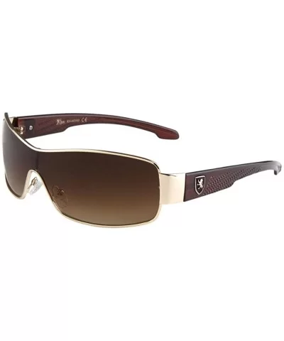 Wide One Piece Shield Lens Texture Pattern Hook Temple Sunglasses - Brown - CK199DZ3KTM $18.94 Shield