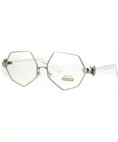 Pearl Nose Pad Clown Hand Hinge Squared Metal Rim Eye Glasses - Silver - CS184Y0KOZD $8.01 Rectangular