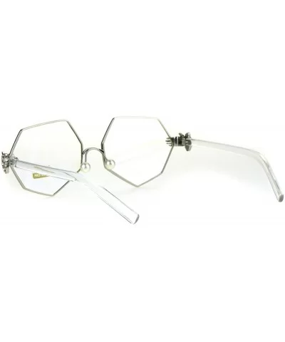 Pearl Nose Pad Clown Hand Hinge Squared Metal Rim Eye Glasses - Silver - CS184Y0KOZD $8.01 Rectangular