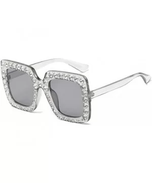 Crystal Oversized Sunglasses Square Diamond Frame Rhinestone Sunglasses - G - CF199OMG50I $5.31 Square