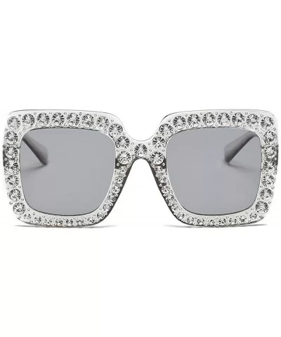 Crystal Oversized Sunglasses Square Diamond Frame Rhinestone Sunglasses - G - CF199OMG50I $5.31 Square