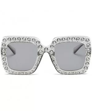 Crystal Oversized Sunglasses Square Diamond Frame Rhinestone Sunglasses - G - CF199OMG50I $5.31 Square