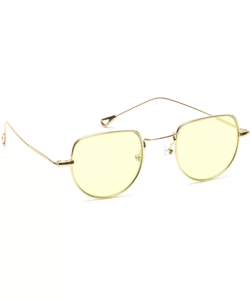 Small Half Circle Sunglasses Cut Out Gold Metal Round Candy Color Tint Oval Boho Style - Yellow - CT18EXIWX3R $6.81 Oval