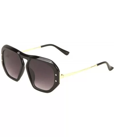 Geometric Thick Plastic Frame Metal Temple Sunglasses - Black - C7197W5OMDO $12.46 Butterfly