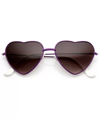 Womens Fashion Thin Metal Heart Shaped Sunglasses (Purple) - CY11CL3KRCH $8.10 Oval