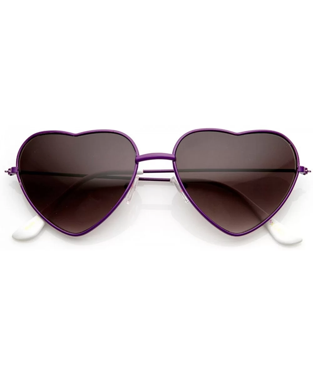 Womens Fashion Thin Metal Heart Shaped Sunglasses (Purple) - CY11CL3KRCH $8.10 Oval