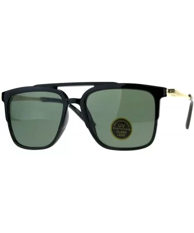 Mens Tempered Glass Lens Rectangular Flat Top Mob Sunglasses - Shiny Black Green - CG18DDC4CSW $7.82 Rectangular