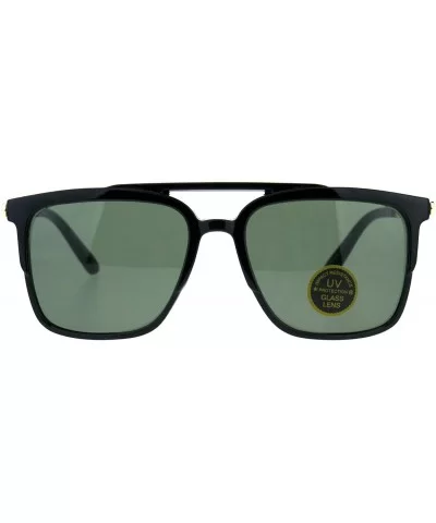 Mens Tempered Glass Lens Rectangular Flat Top Mob Sunglasses - Shiny Black Green - CG18DDC4CSW $7.82 Rectangular