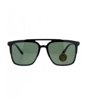 Mens Tempered Glass Lens Rectangular Flat Top Mob Sunglasses - Shiny Black Green - CG18DDC4CSW $7.82 Rectangular