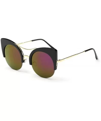 Cat eye semi-metal sunglasses men and women sunglasses - Bright Black Frame Purple - C4199CEZM9C $21.77 Cat Eye