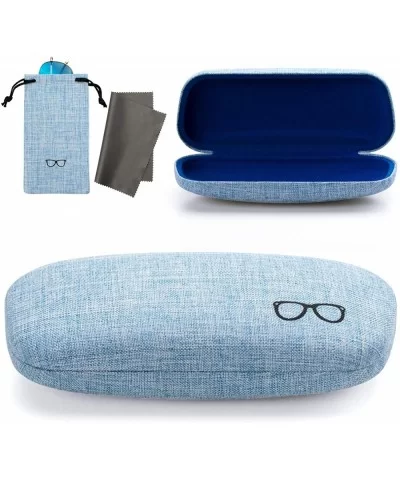 Hard Shell Eyeglasses Case Linen Fabrics Large Sunglasses Case Concise - Small-blue - CX18K4IZ6D9 $6.77 Aviator