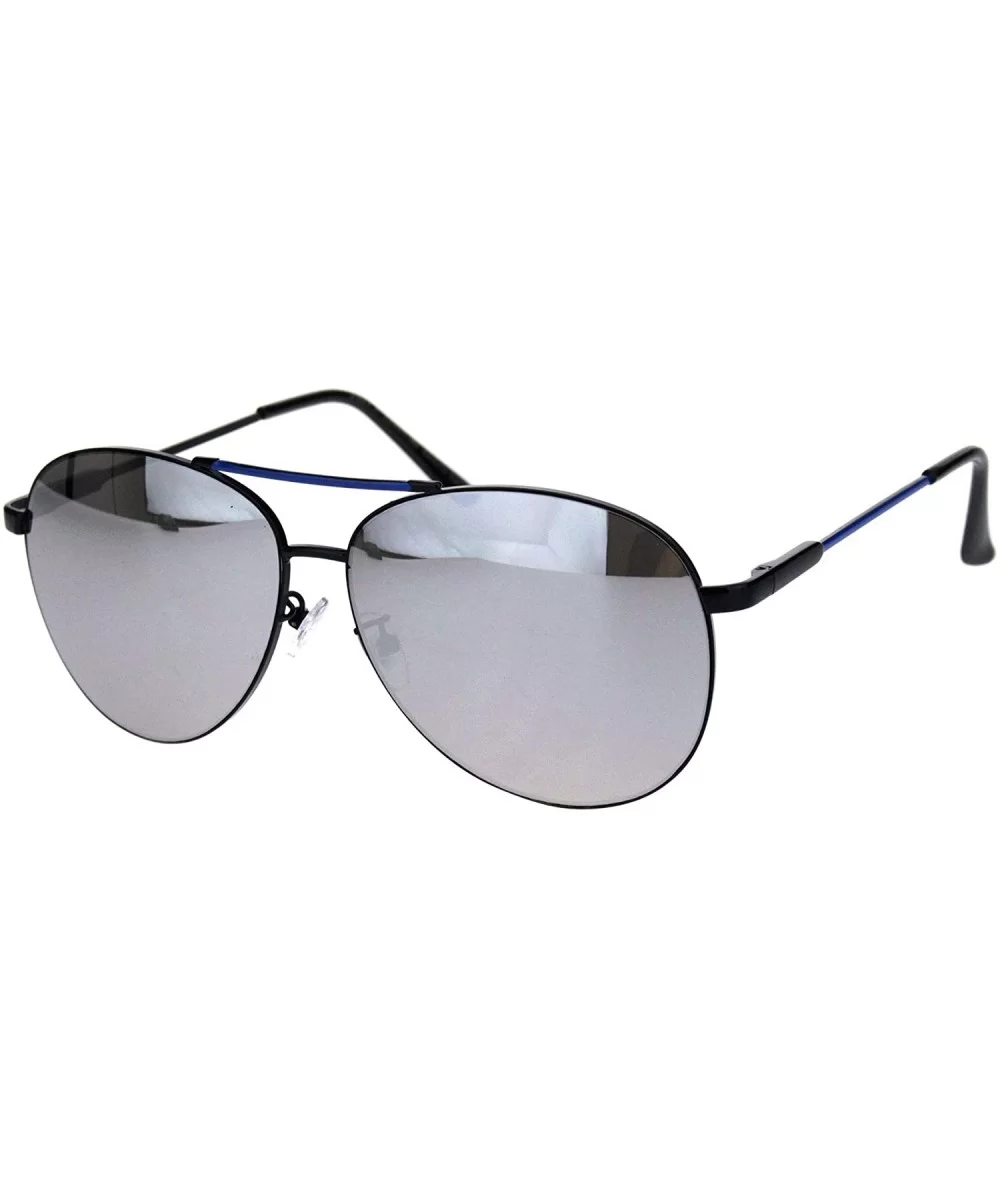 Silver Mirror Lens Metal Rim Officer Cop Pilots Sunglasses - Black Blue - CO18KH5K8GW $10.58 Aviator