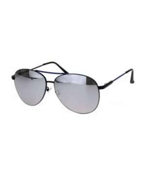 Silver Mirror Lens Metal Rim Officer Cop Pilots Sunglasses - Black Blue - CO18KH5K8GW $10.58 Aviator