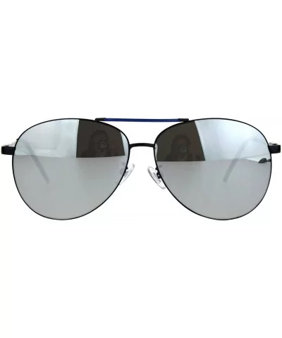 Silver Mirror Lens Metal Rim Officer Cop Pilots Sunglasses - Black Blue - CO18KH5K8GW $10.58 Aviator