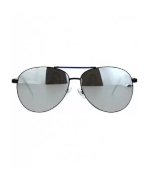 Silver Mirror Lens Metal Rim Officer Cop Pilots Sunglasses - Black Blue - CO18KH5K8GW $10.58 Aviator