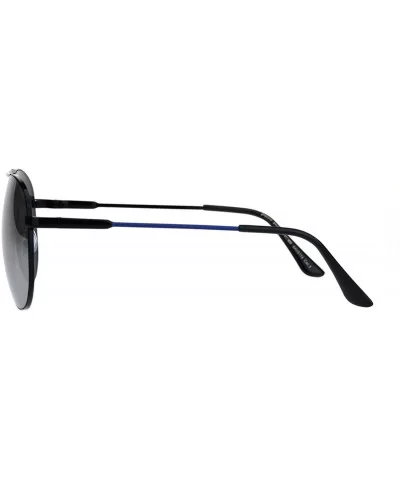 Silver Mirror Lens Metal Rim Officer Cop Pilots Sunglasses - Black Blue - CO18KH5K8GW $10.58 Aviator