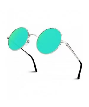 Retro John Lennon Sunglasses for Men Women Polarized Hippie Round Circle Sunglasses MFF7 - B 46mm Silver Green - C9186T2839E ...