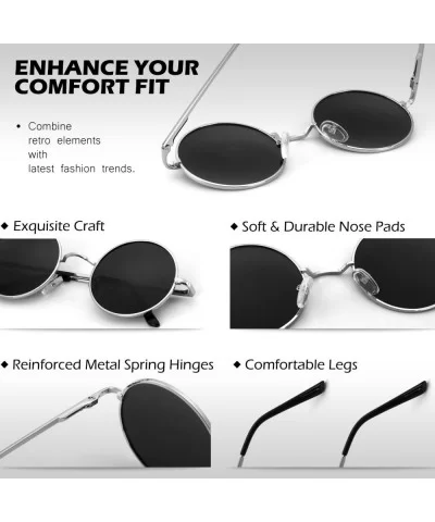 Retro John Lennon Sunglasses for Men Women Polarized Hippie Round Circle Sunglasses MFF7 - B 46mm Silver Green - C9186T2839E ...