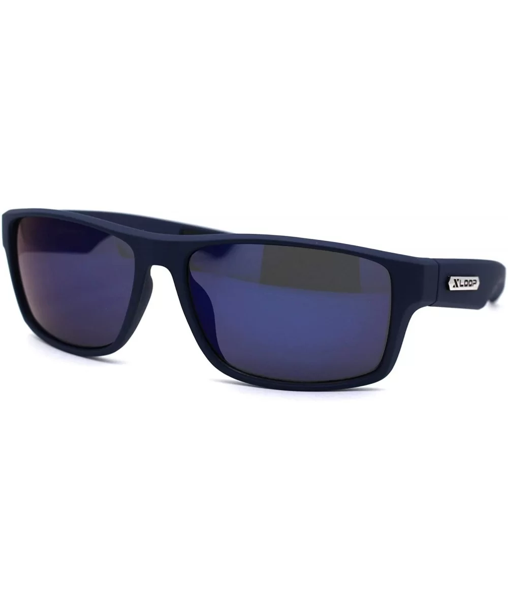 Mens Rubberized Matte Sport Rectangle Horn Sunglasses - Navy Blue Mirror - CI197E08XD0 $8.75 Rectangular