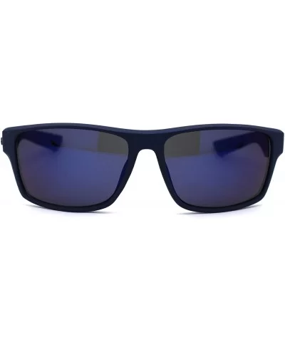 Mens Rubberized Matte Sport Rectangle Horn Sunglasses - Navy Blue Mirror - CI197E08XD0 $8.75 Rectangular